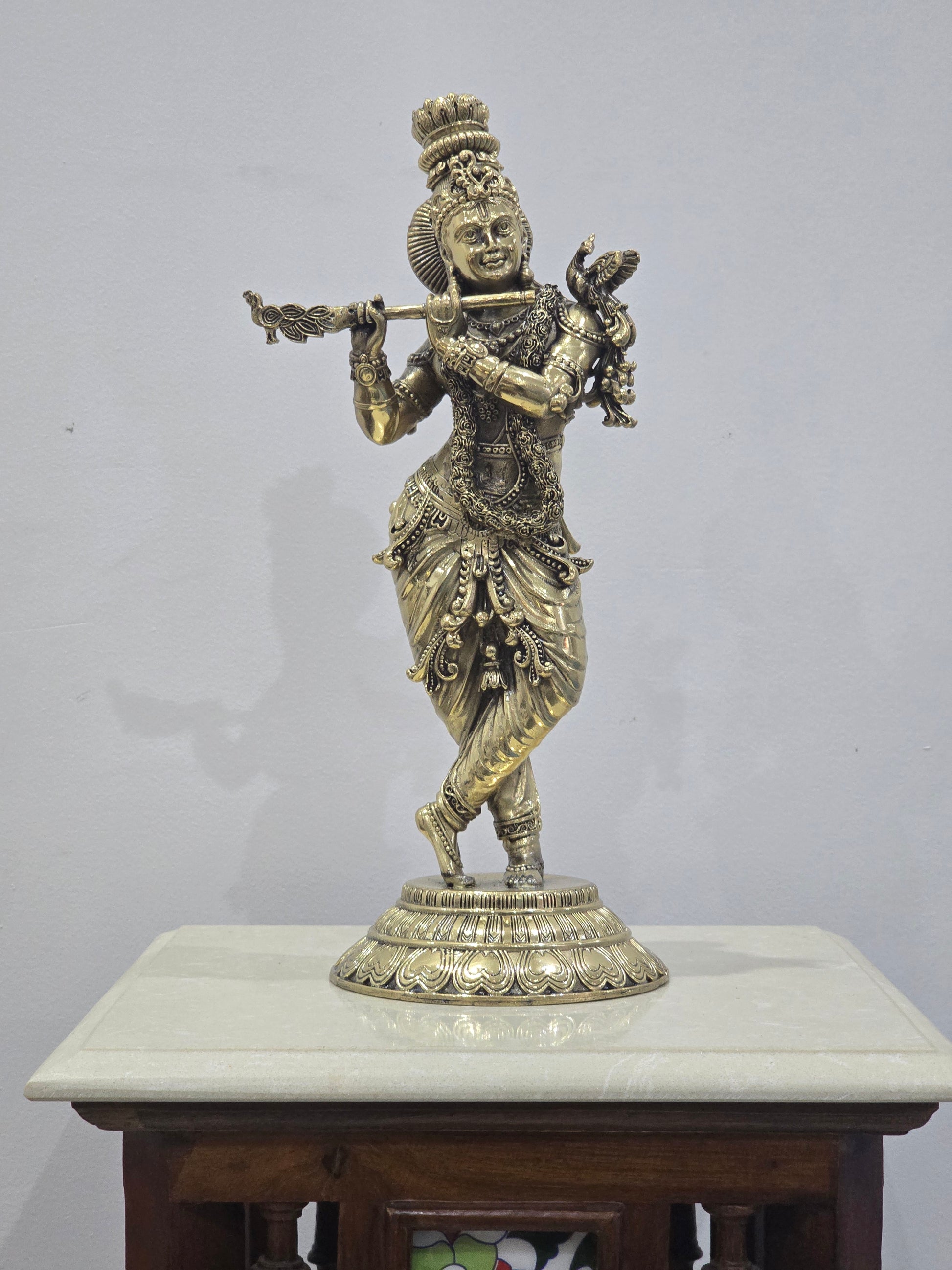 Lord Krishna Idol Figurine Sculpture Playing Flute Statue Decorative Showpiece