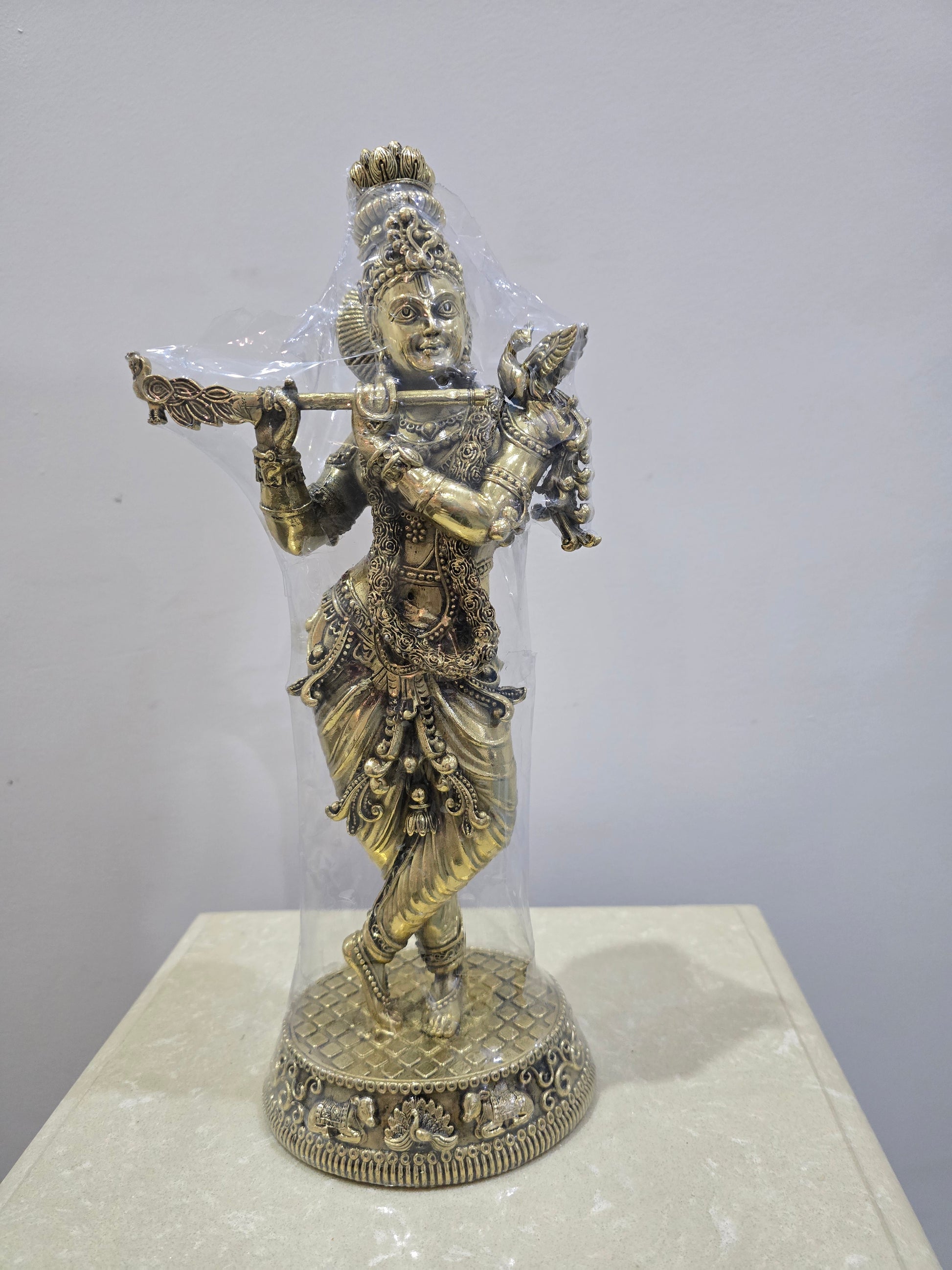Lord Krishna Playing Flute Idol Figurine - Light | Bronze Decorative Showpiece for Home & Temple