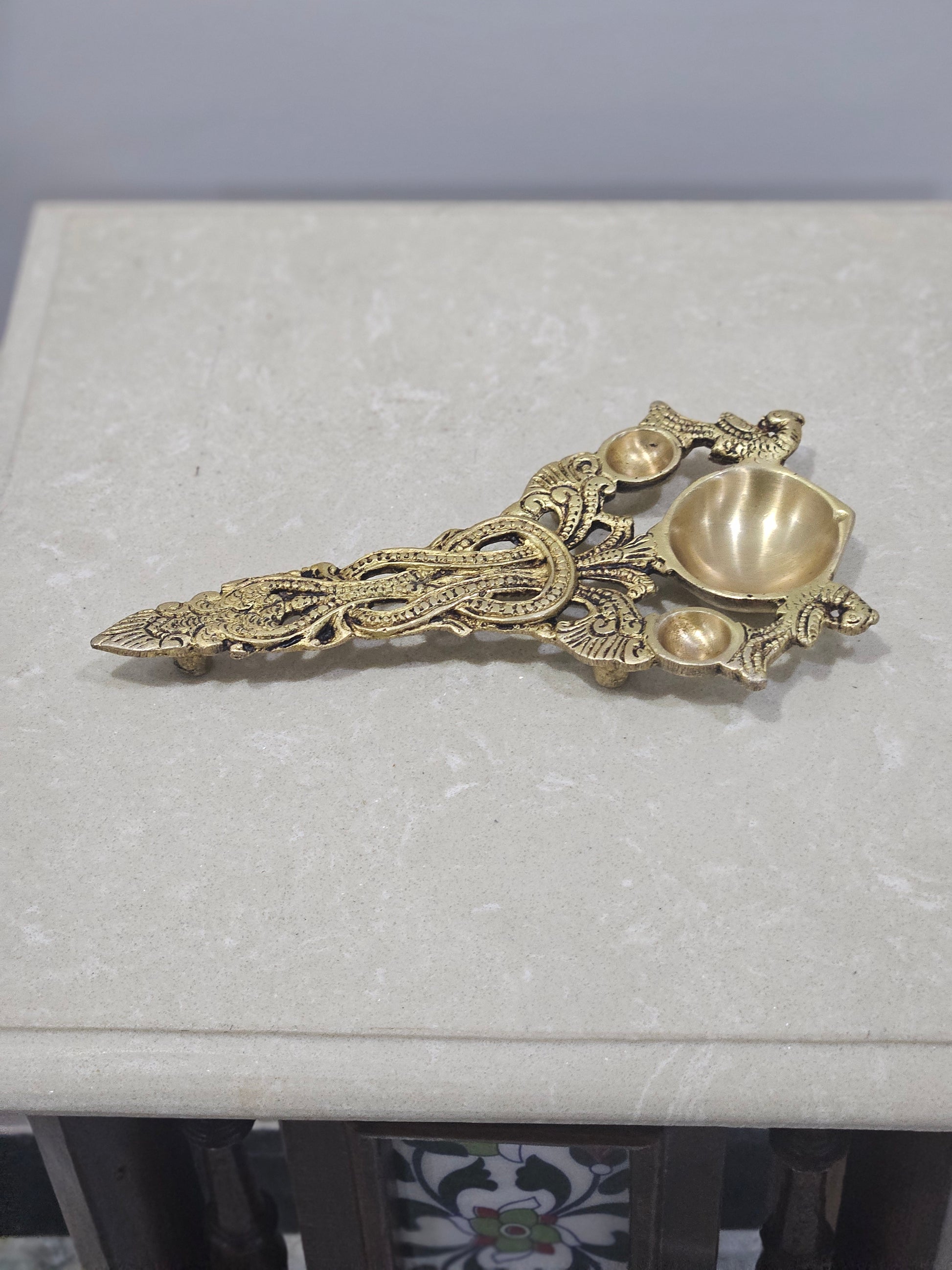 Two Moustaches Twin Peacock Design Brass Pooja Spoon