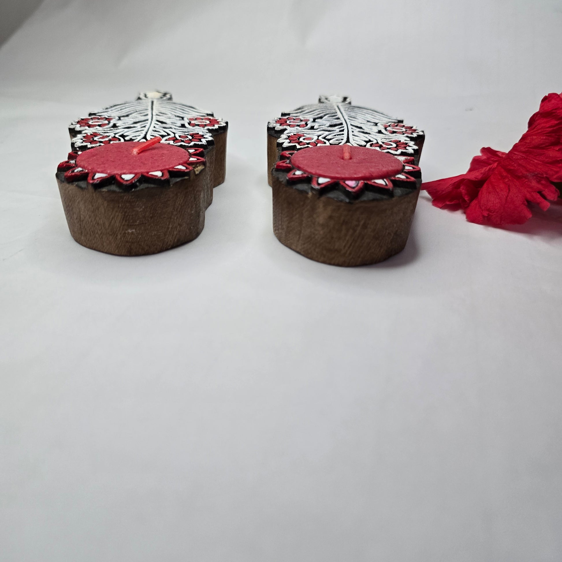 Hand-Carved Floral Wooden T-Light Holder