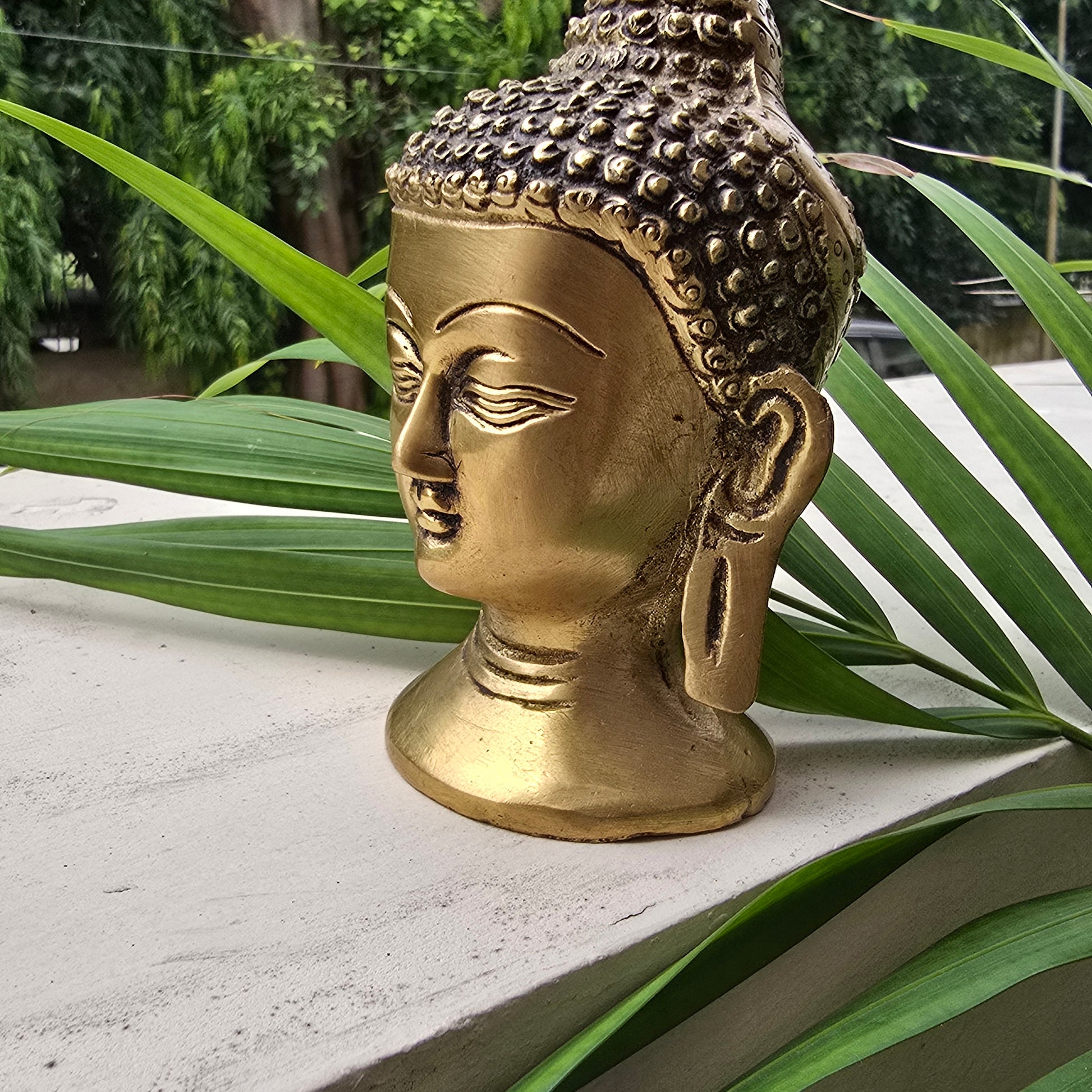 Golden Brass Buddha Head Statue