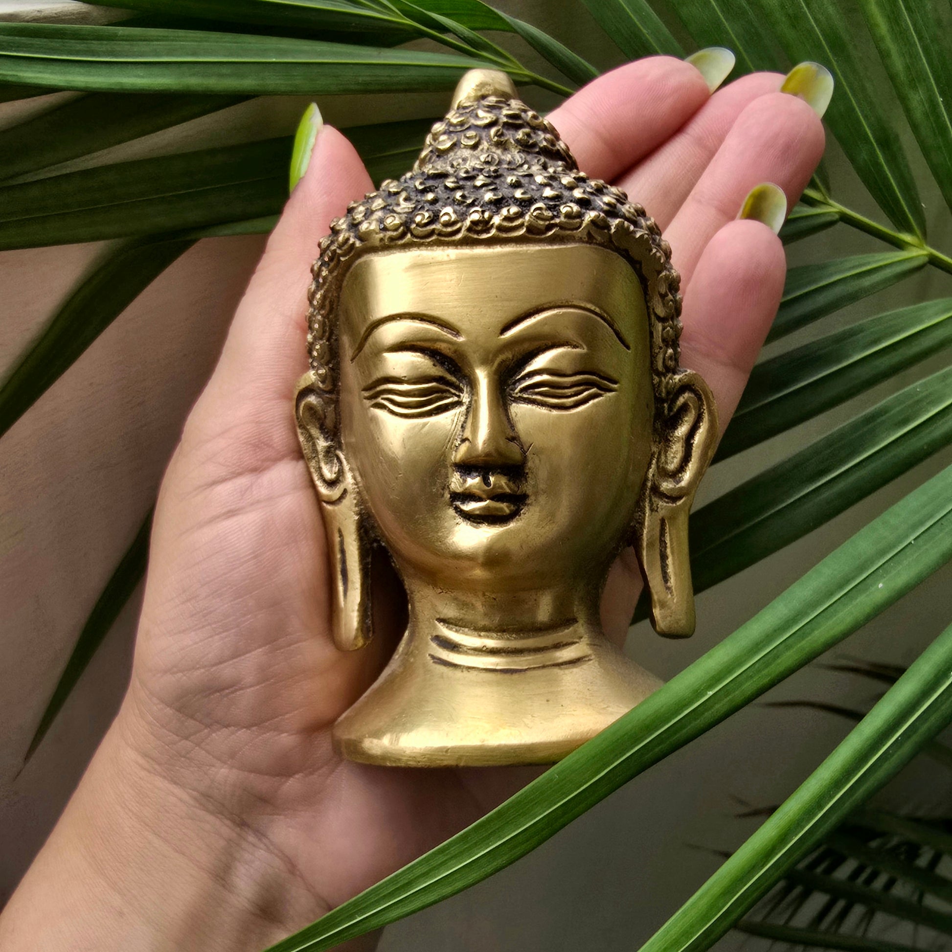 Golden Brass Buddha Head Statue