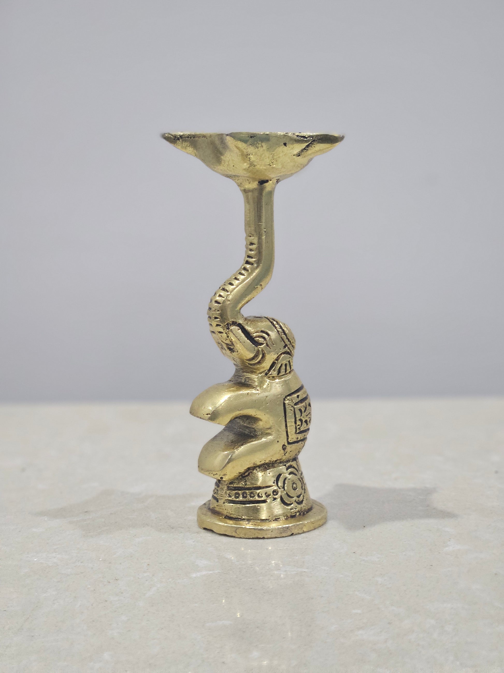 Brass Elephant Trunk Style Diya on Stand