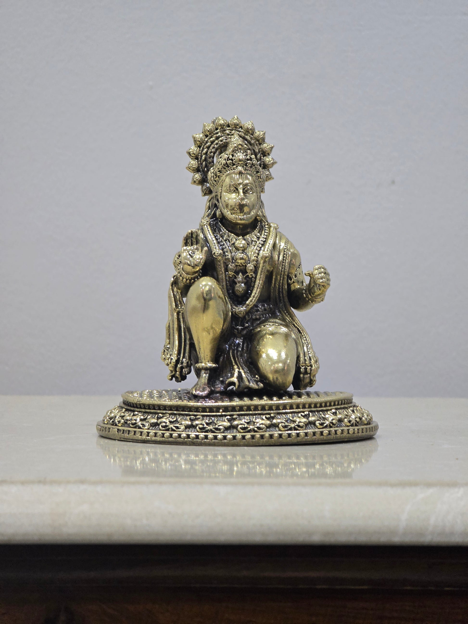 Fine Quality Sitting Lord Hanuman Idol in Blessing Gesture | Brass Statue