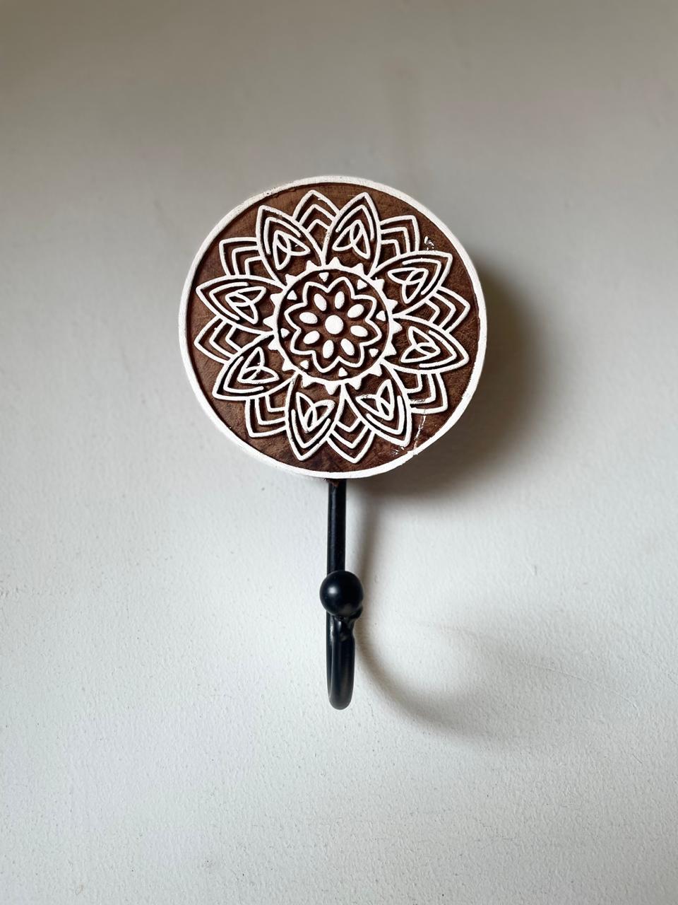 Hand-Carved Wooden Mandala Wall Hook – MandalaKūṭa