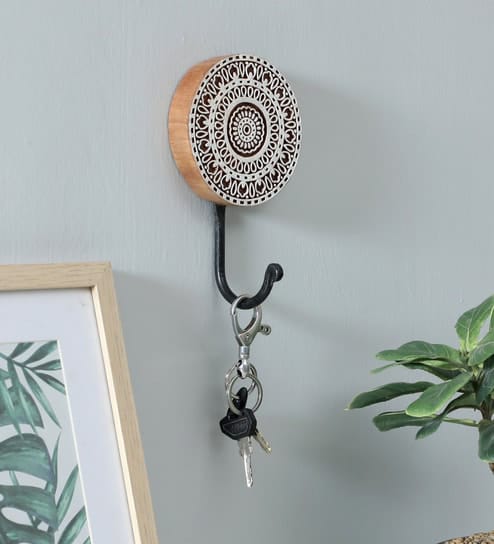 Hand-Carved Wooden Mandala Wall Hook – MandalaKūṭa